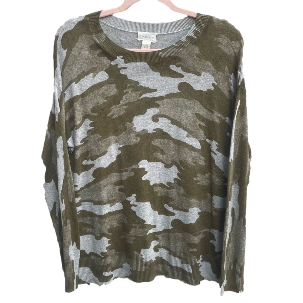 Caslon Lightweight Oversized Knit Camoflage Crewneck Sweater Size Small Camo